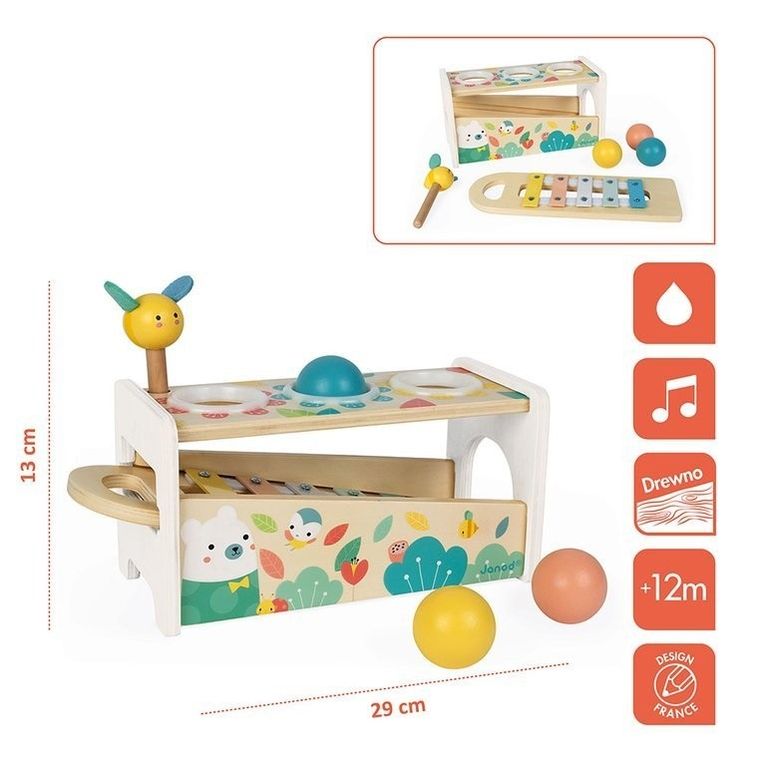 Janod, Pure, drewniane cymbałki z kulodromem