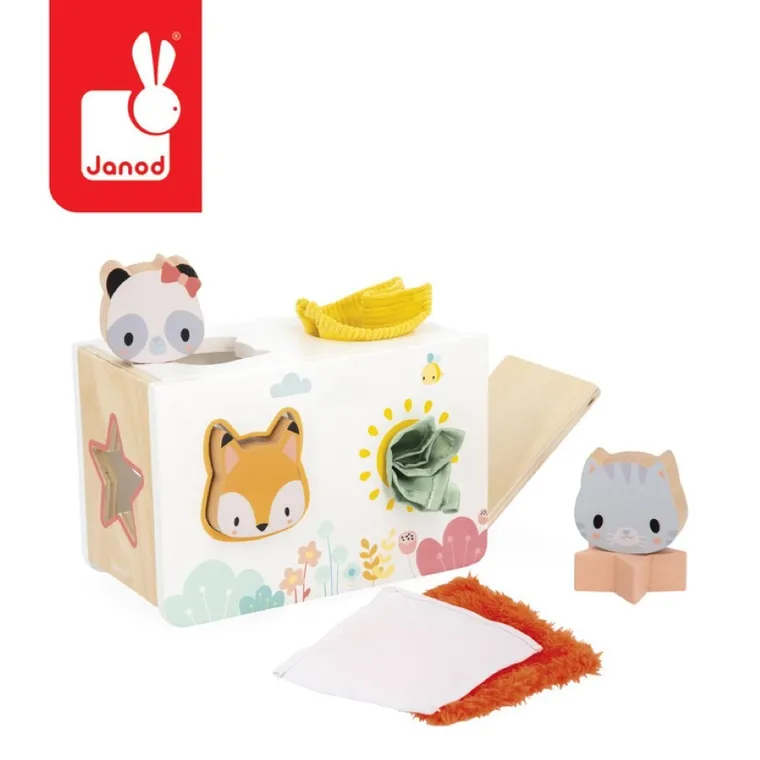 Janod, Pure, sorter drewniany, pudełko sensoryczne z chusteczkami