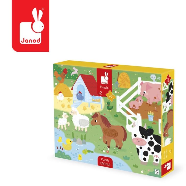Janod, puzzle sensoryczne, farma, 20 elementów