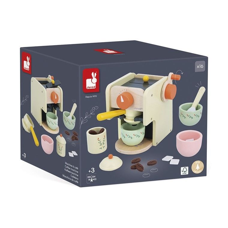 Janod, Shiny Grandma, drewniany ekspres ciśnieniowy do kawy z akcesoriami