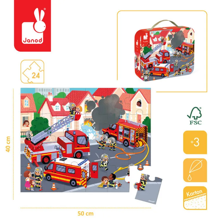 Janod, Strażacy, puzzle w walizce, 24 elementy
