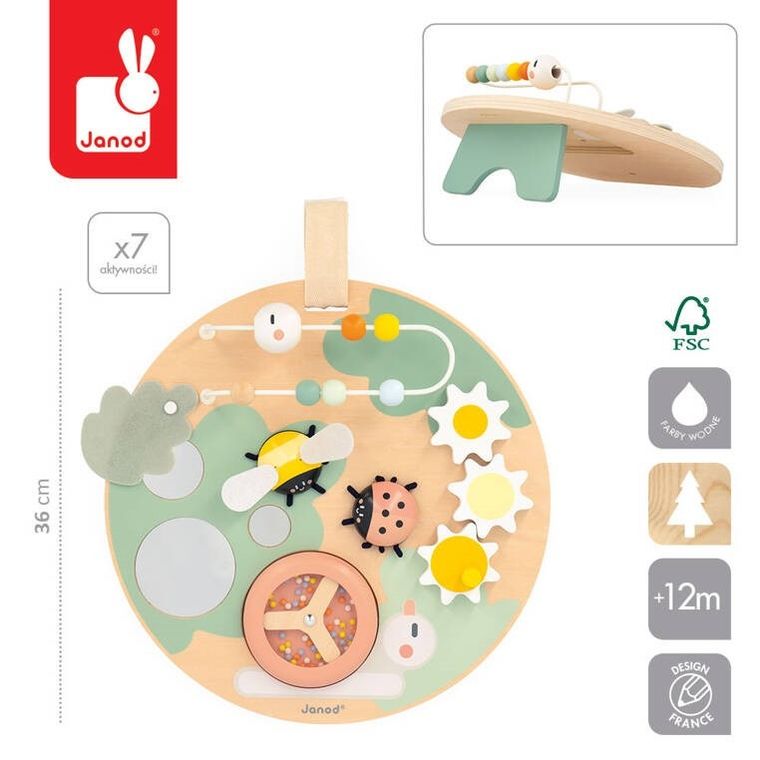 Janod, Sweet Cocoon, wielofunkcyjna tablica edukacyjna, drewniana, Ogród