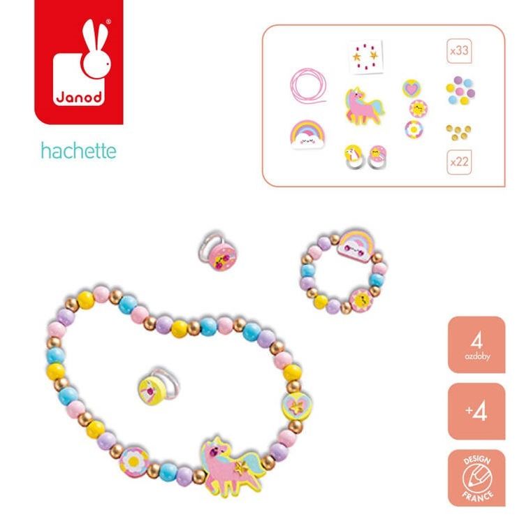 Janod, Tęczowa kraina, zestaw kreatywny do tworzenia biżuterii z drewna