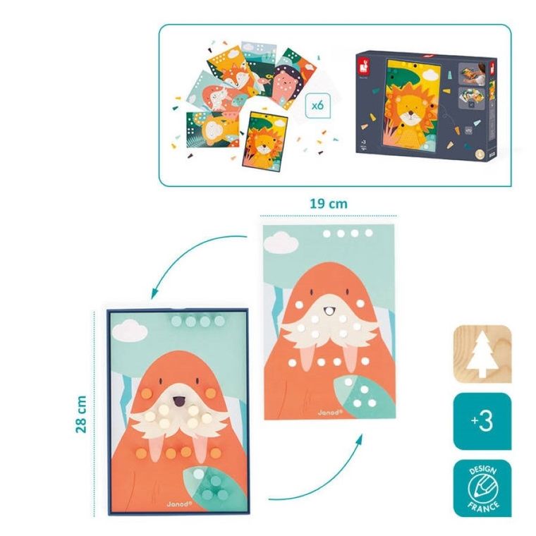 Janod, Układanka drewniana, mozaika, zwierzątka