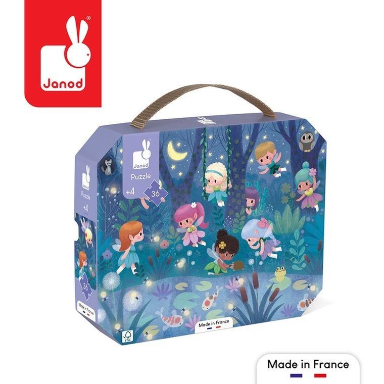 Janod, Wróżki i lilie wodne, puzzle w walizce, 36 elementów