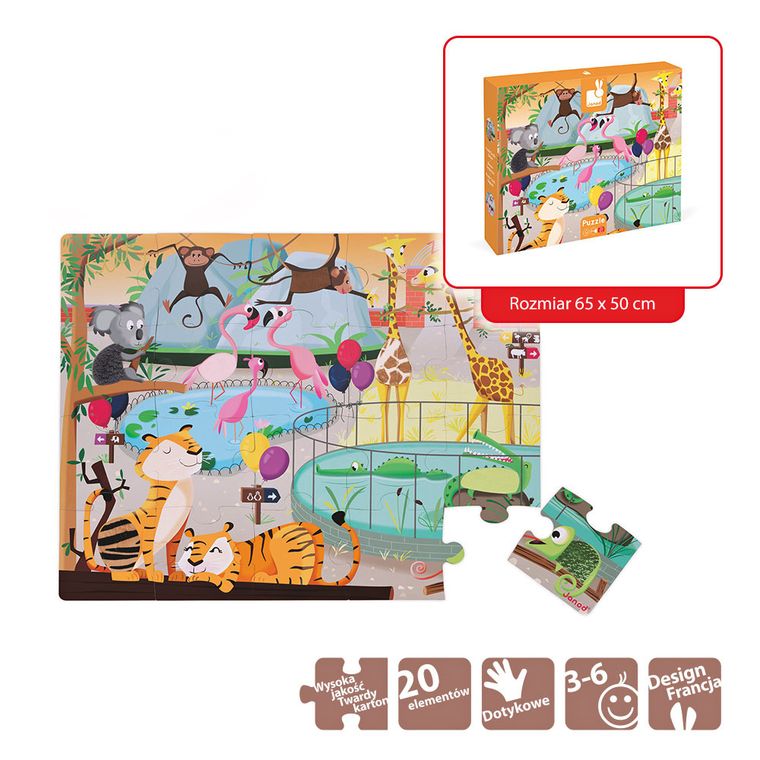 Janod, Wycieczka do zoo, puzzle sensoryczne, 20 elementów