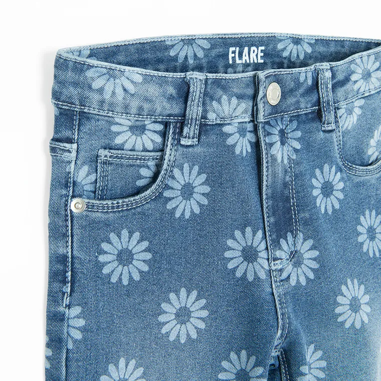 Jeansowe spodnie flare w kwiaty Cool Club