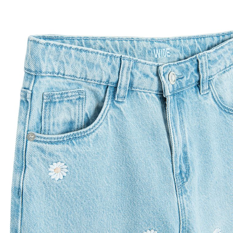 Jeansowe spodnie wide w stokrotki Cool Club