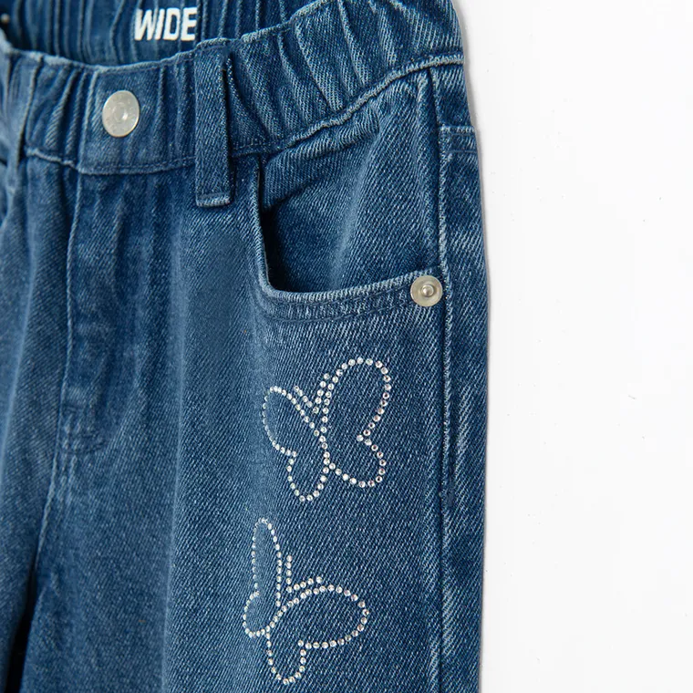 Jeansowe spodnie wide z motylkami Cool Club