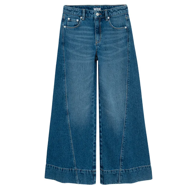 Jeansowe spodnie wide z ozdobnymi przeszyciami Cool Club