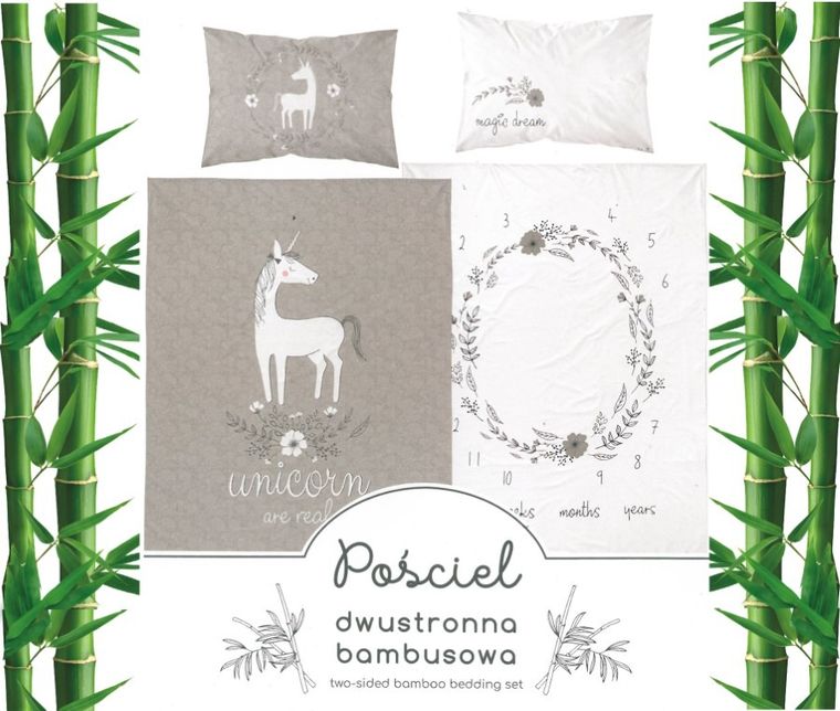 Jednorożec, 2-częściowy komplet pościeli, popiel, 100-135 cm