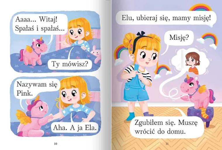 Jednorożec Duże litery. Pierwsze zdania do nauki czytania. Zaczynam czytać