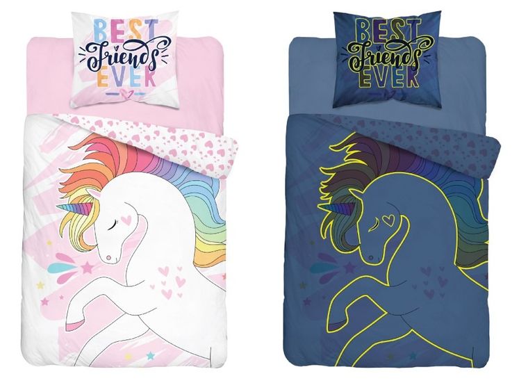 Jednorożec, pościel 2-częściowa, bawełniana, świecąca w ciemności, 160-200 cm