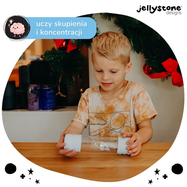 Jellystone Designs, butelka sensoryczna DIY, śnieg
