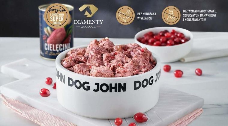 John Dog, Berry, Adult, cielęcina z żurawiną, karma mokra dla psa, 800g