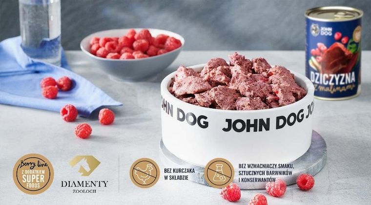 John Dog, Berry, Adult, dziczyzna z malinami, karma mokra dla psa, 800g