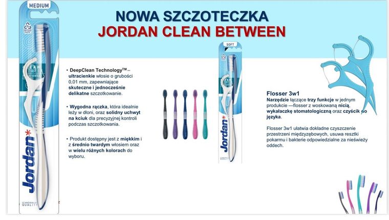 Jordan, Clean Between, szczoteczka do zębów z flosserem, średnia