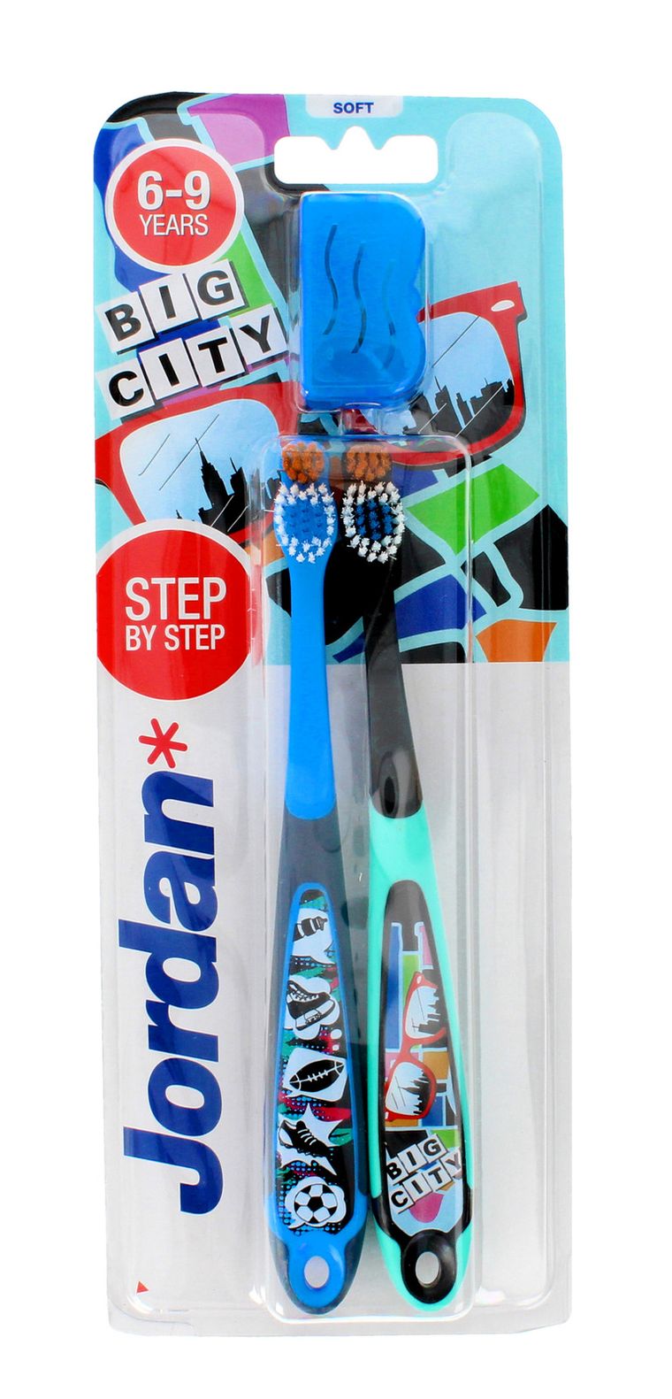 Jordan, DUO Easy Reach, szczoteczka do zębów dla dzieci 6-9 lat, miękka, 2 szt.