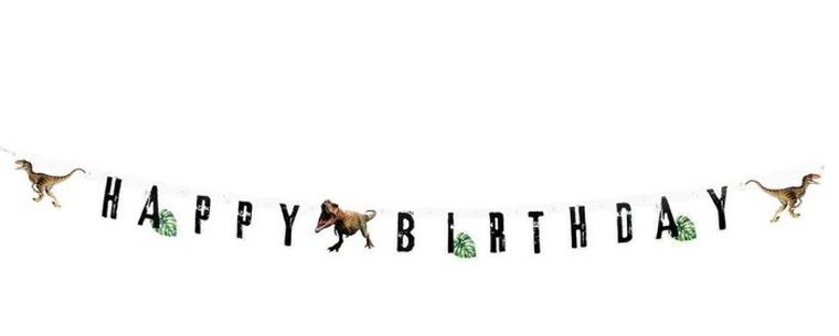 Jurassic Park, girlanda, Happy Birthday, dinozaur T-Rex, 200 cm