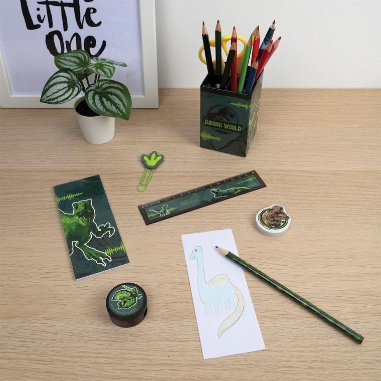 Jurassic World, pojemnik z przyborami szkolnymi, 7 elementów