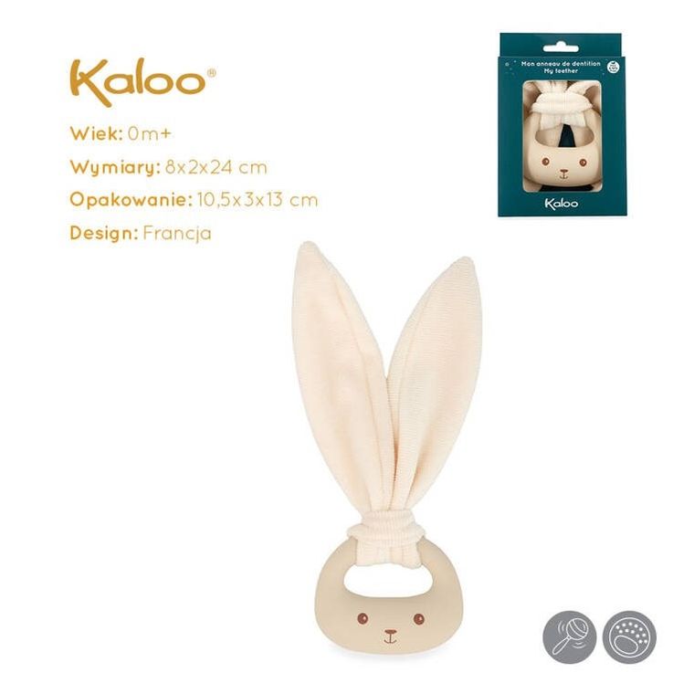 Kaloo, Lapinoo, Królik, gryzak silikonowy z miękkimi uszami, kremowy