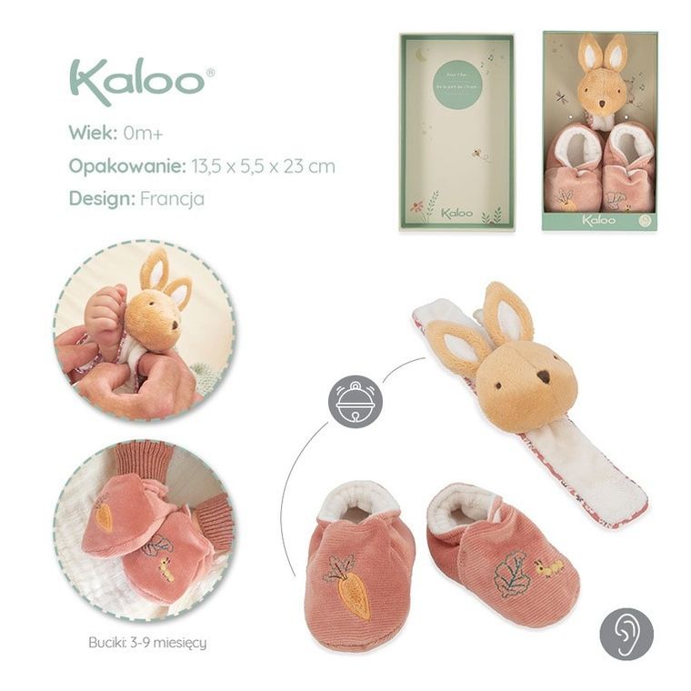 Kaloo, Petites Chansons, Królik, zestaw prezentowy 2w1, grzechotka + buciki