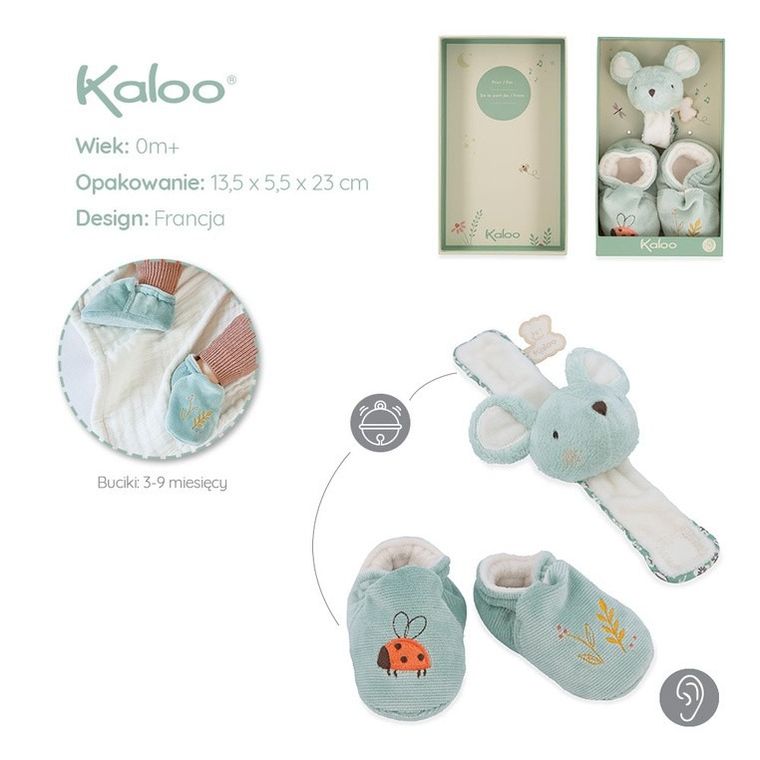 Kaloo, Petites Chansons, Myszka, zestaw prezentowy 2w1, grzechotka + buciki