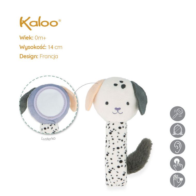 Kaloo, Stimuli, Piesek, miękka grzechotka z lusterkiem, 14 cm