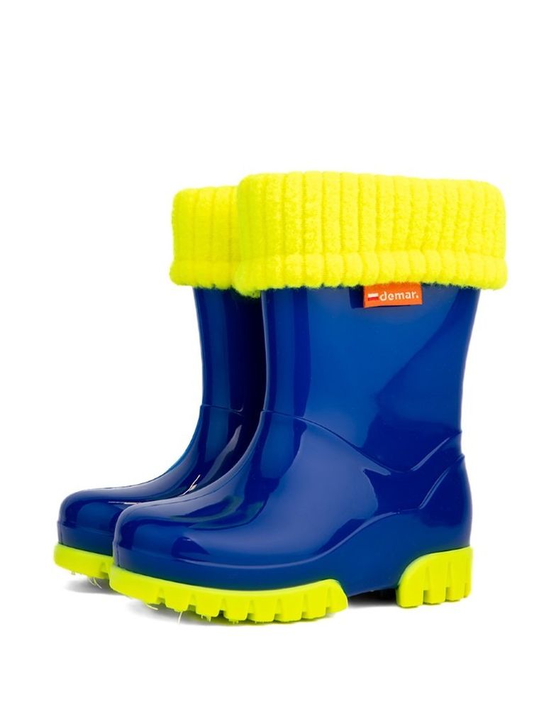 Kalosze dziecięce, ocieplane, granatowo-żółte, Twister Lux Fluo, Demar