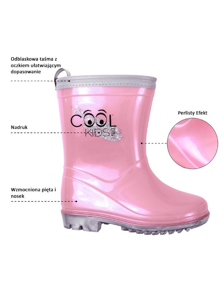 Kalosze dziewczęce, odblaskowe, różowe, Cool Kids, Perletti