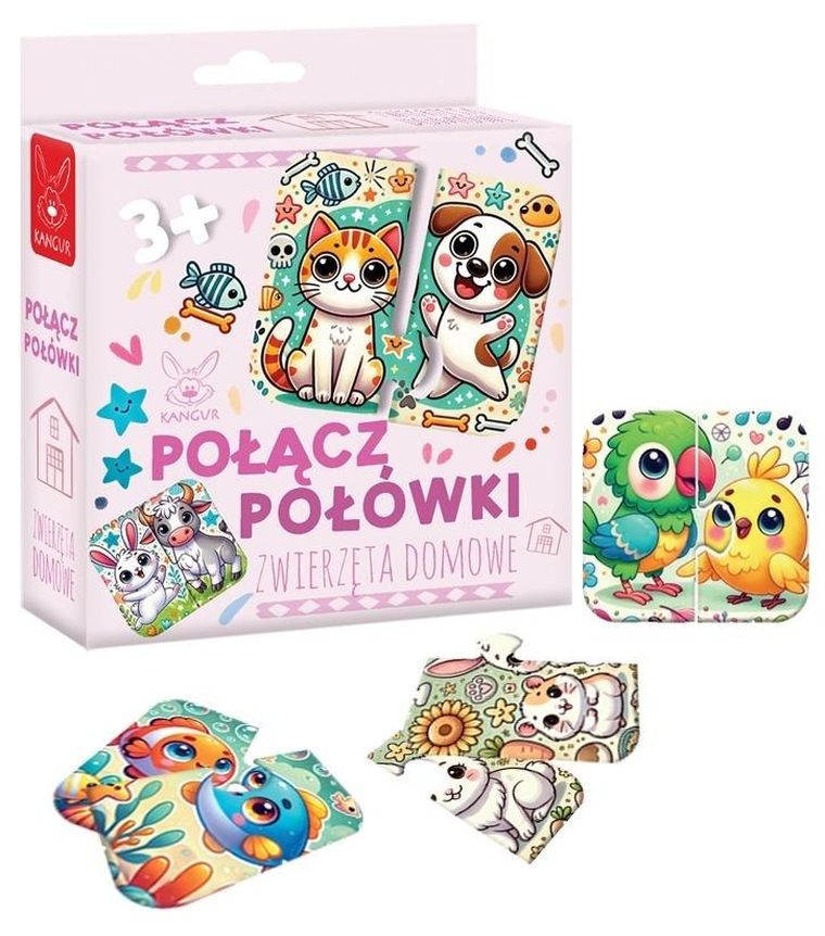 Kangur, Połącz połówki, Zwierzęta domowe, puzzle, 12 elementów