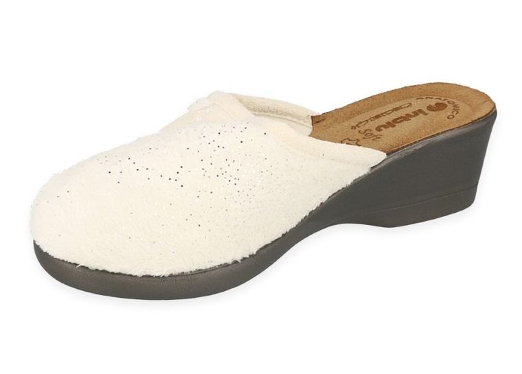 Kapcie damskie, białe, skórzana wkładka, Inblu