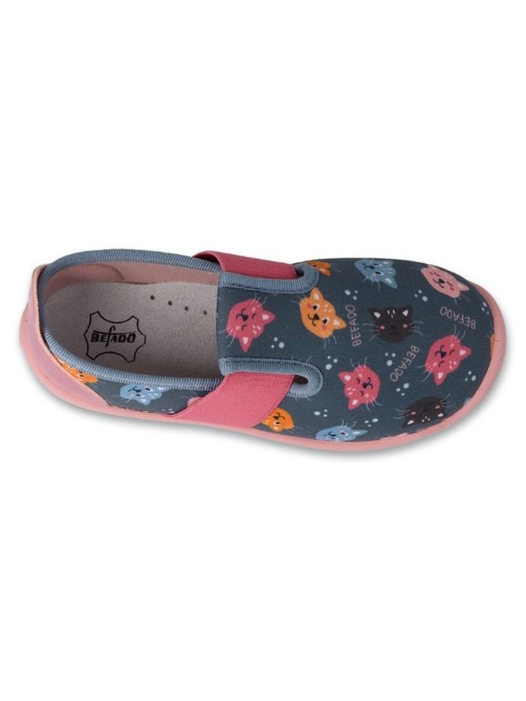Kapcie dziewczęce, granatowe, skórzana wkładka, Befado