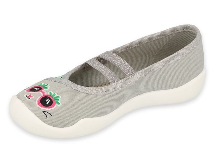 Kapcie dziewczęce, szaro-zielone, skórzana wkładka, Befado