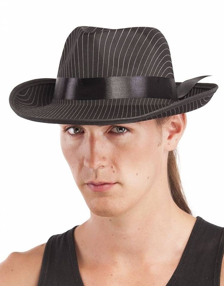 Kapelusz Al Capone, czarny w paski