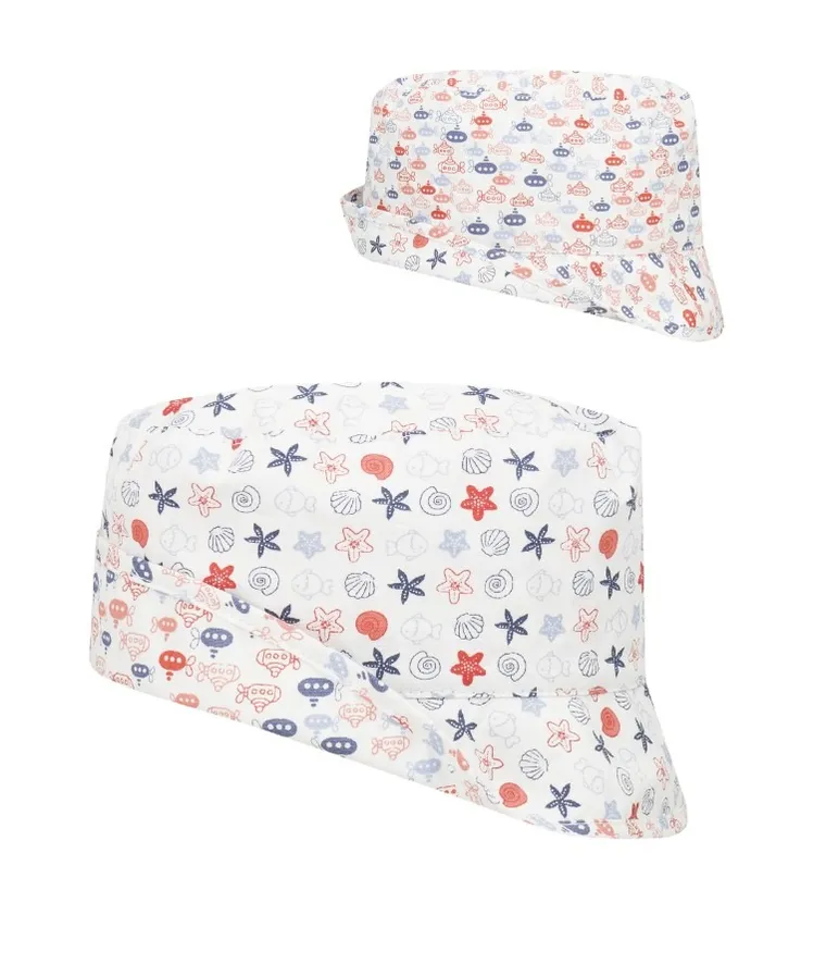 Kapelusz niemowlęcy, biały, dwustronny, morskie motywy, Döll