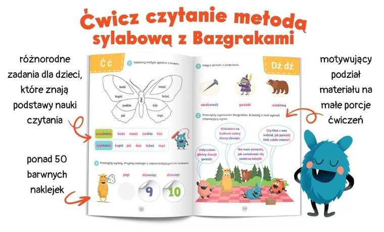 Kapitan Nauka. Bazgraki czytają trudne wyrazy. Czytanie sylabowe. Ćwiczenia