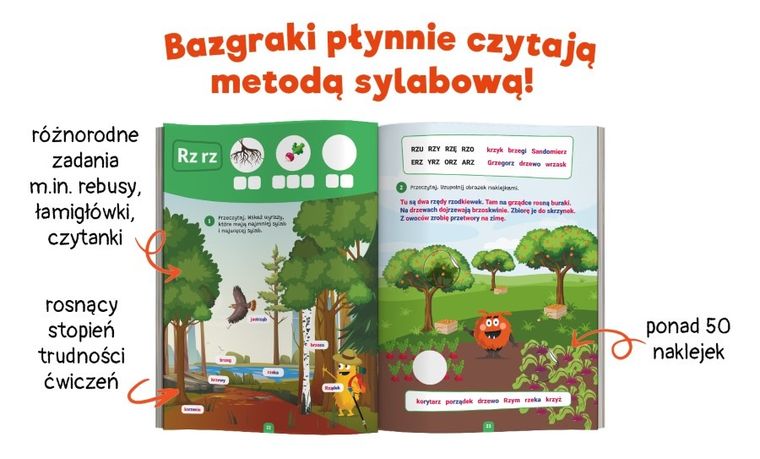 Kapitan Nauka. Bazgraki czytają trudne wyrazy. Czytanie sylabowe. Elementarz