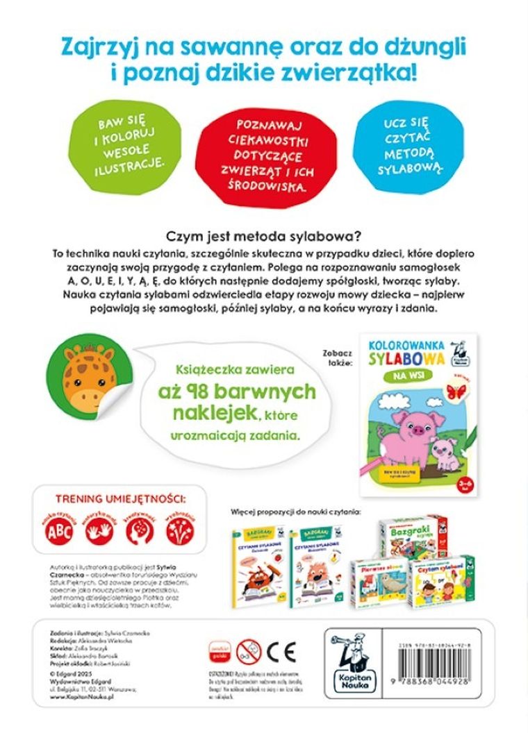 Kapitan Nauka. Kolorowanka sylabowa. Dzikie zwierzęta