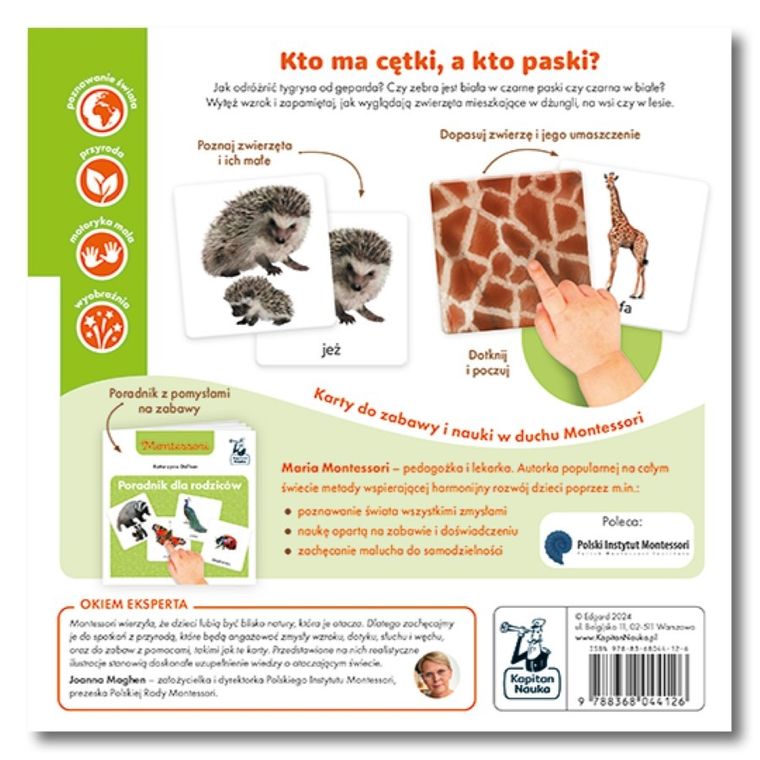 Kapitan Nauka. Montessori. Zwierzęta tu i tam. Karty sensoryczne z książeczką