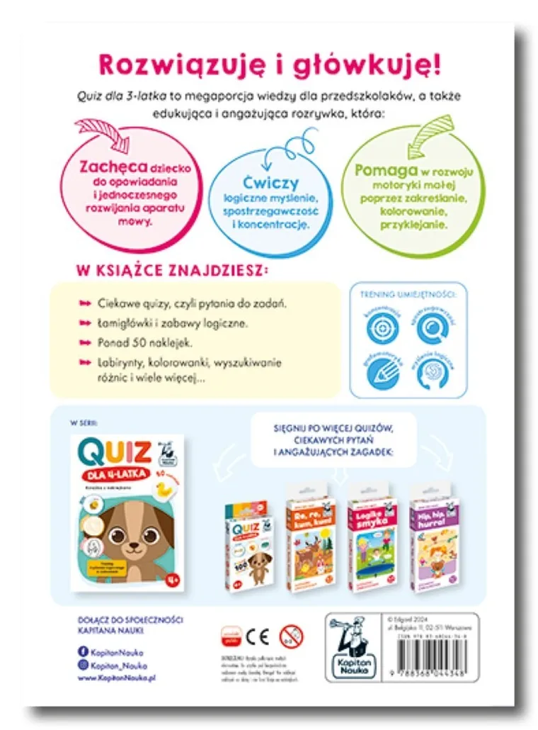 Kapitan Nauka. Quiz dla 3-latka. Książka z naklejkami