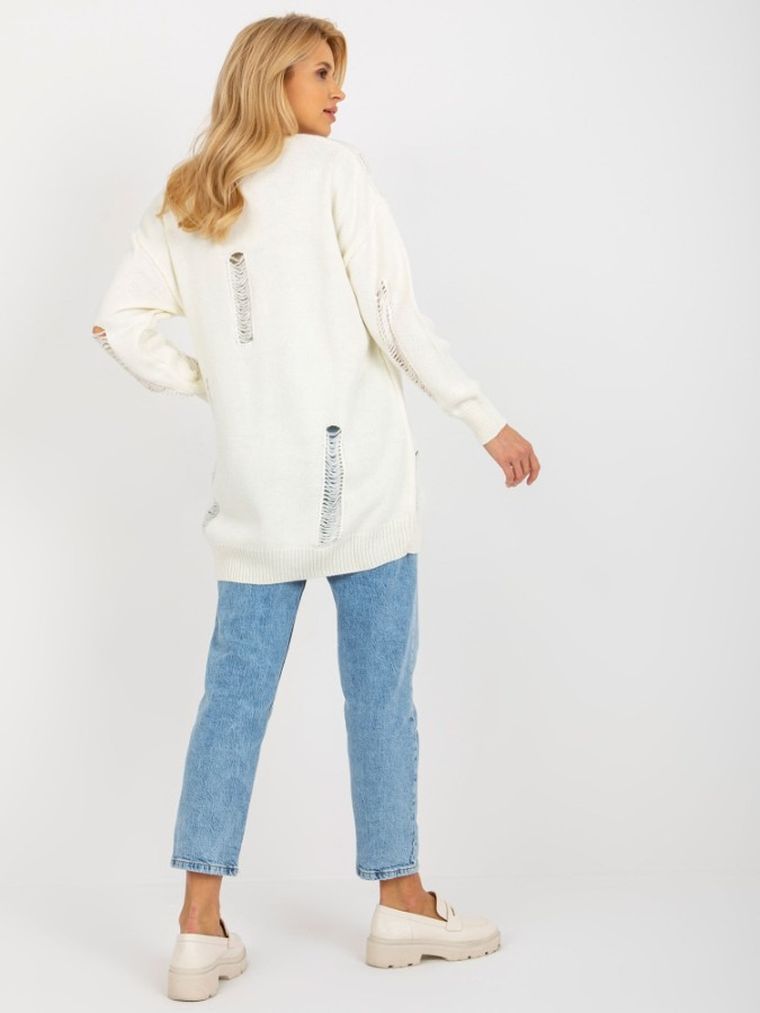 Kardigan damski z wełną, oversize, ecru, Rue Paris