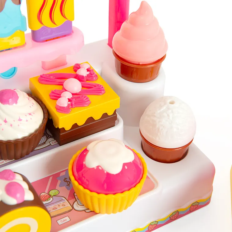 Kasa fiskalna z akcesoriami, światło i dźwięk, różowa