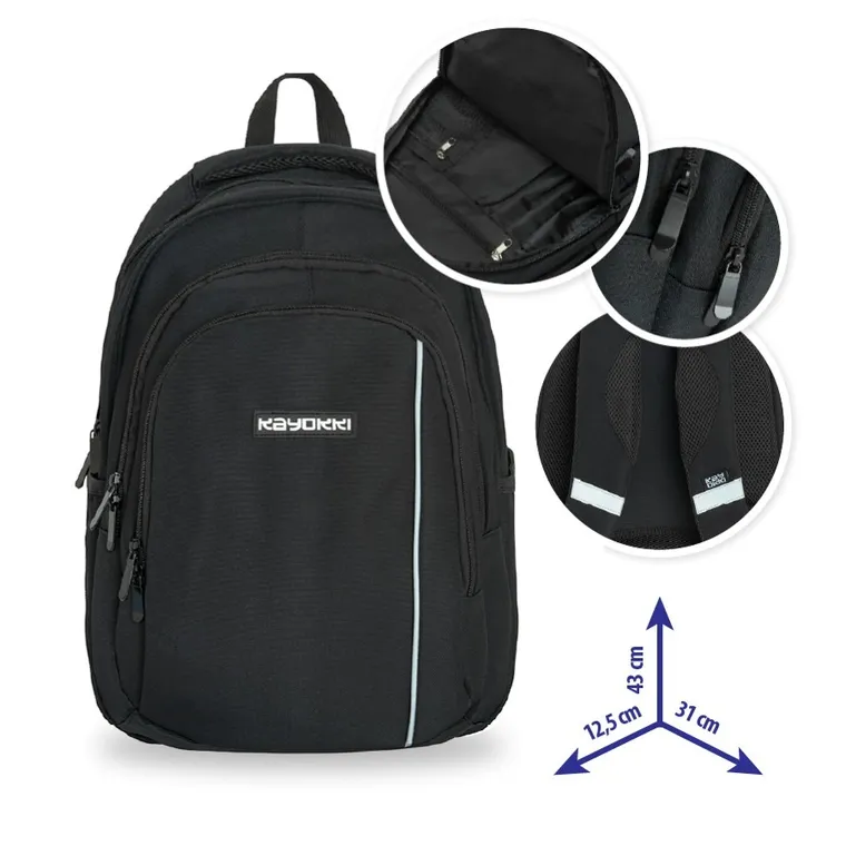 Kayokki, plecak szkolny, 2-komorowy, Basic, czarny