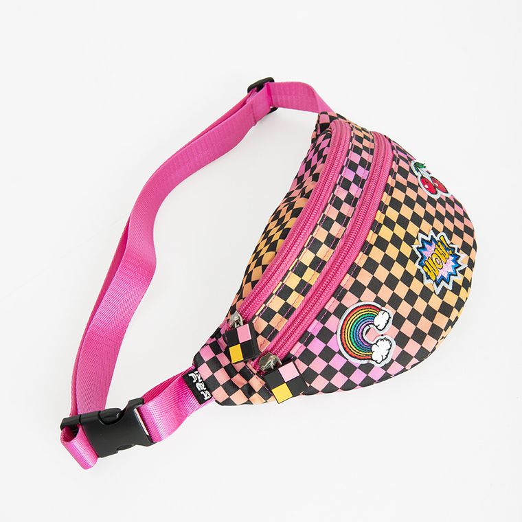Kayokki, saszetka na biodra, Szachownica, różowo-pomarańczowa