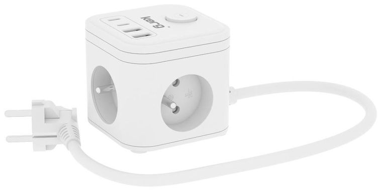 Kerg, Smart, kostka zasilająca, 3 gniazdowa, ładowarka USB-A,C, 16A/250V, 1,5m H05VV-F