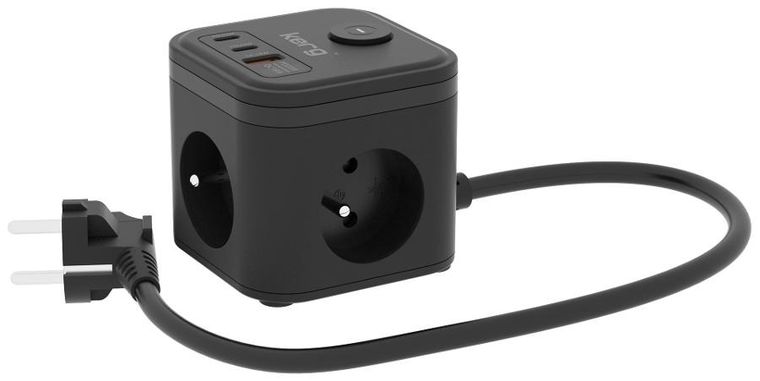 Kerg, Smart, kostka zasilająca, 3 gniazdowa, szybka ładowarka USB-A,C, 16A/250V, 1,5m H05VV-F