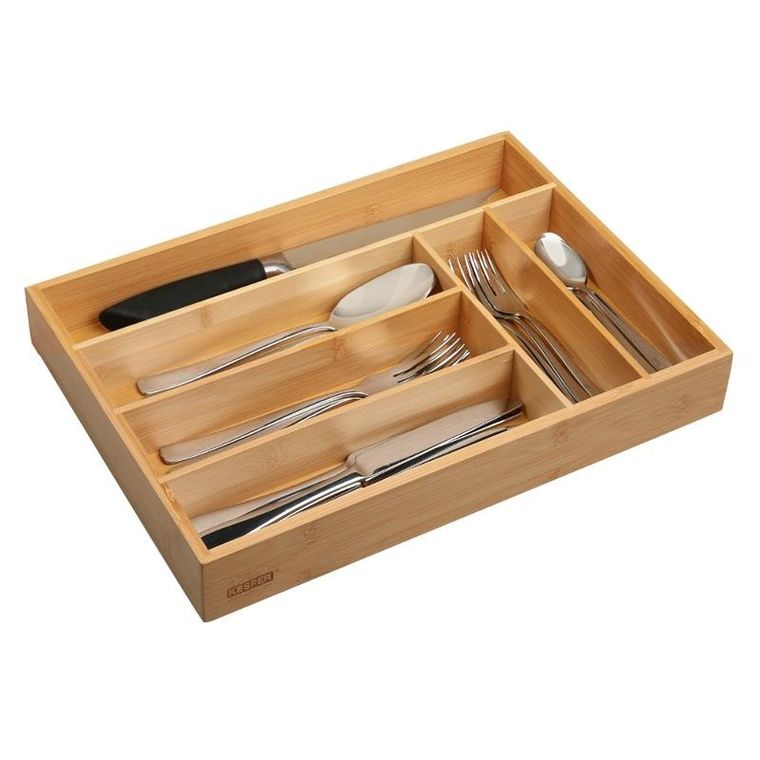 Kesper, organizer na sztućce, 6 komorowy, bambusowy, 35,5-25,5-5 cm