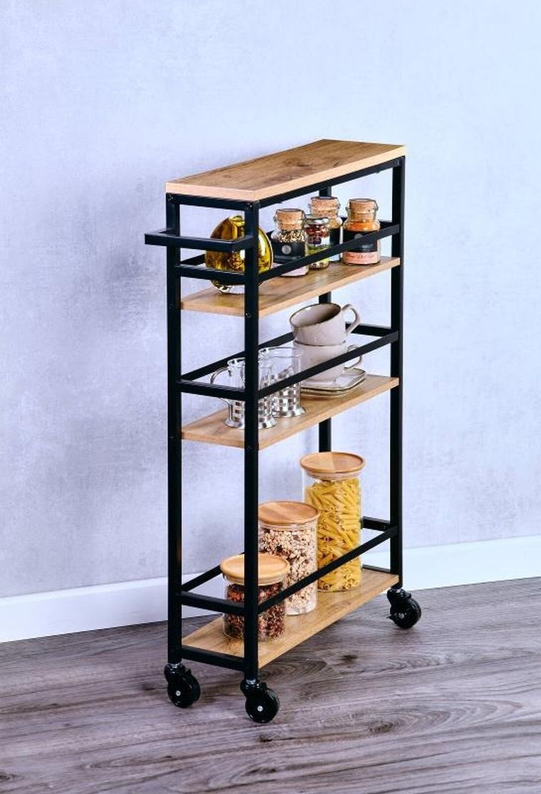 Kesper, wąski barek kuchenny z uchwytem i drewnianymi półkami, 81-50-15 cm