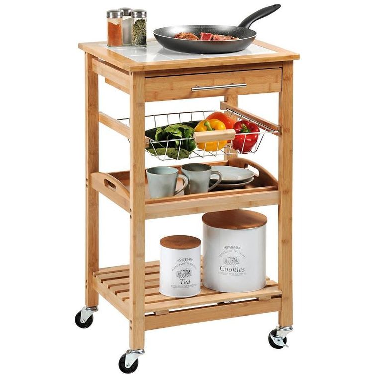 Kesper, wózek kuchenny z wyjmowaną tacą i koszem na warzywa, bambus